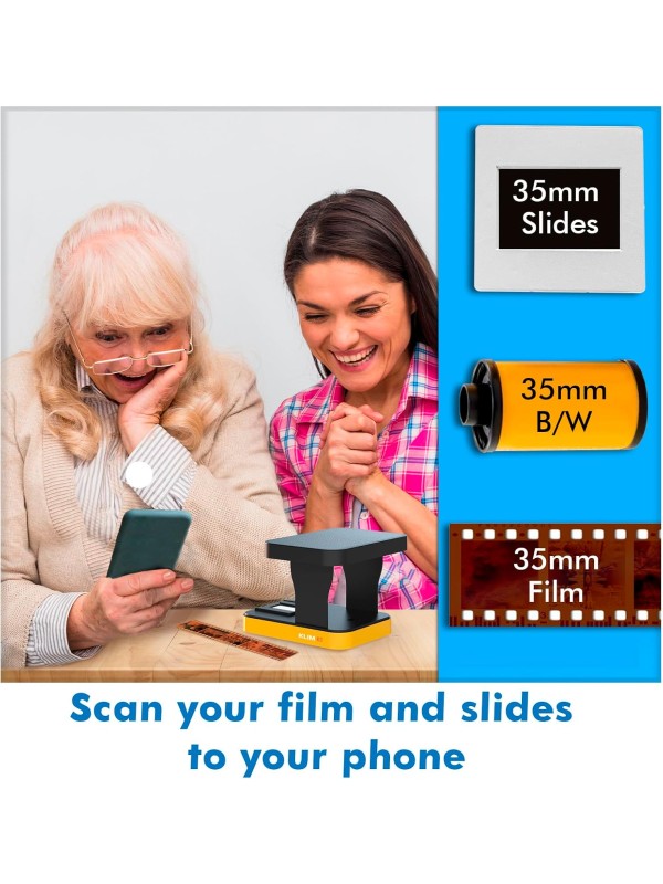 KLIM K2 Mobile Film Scanner - New Version - 35mm Positive & Negative Slide and Photo Scanner - Essential Color Film Developing Kit - Create Your Own 35mm Developing Service at Home - White