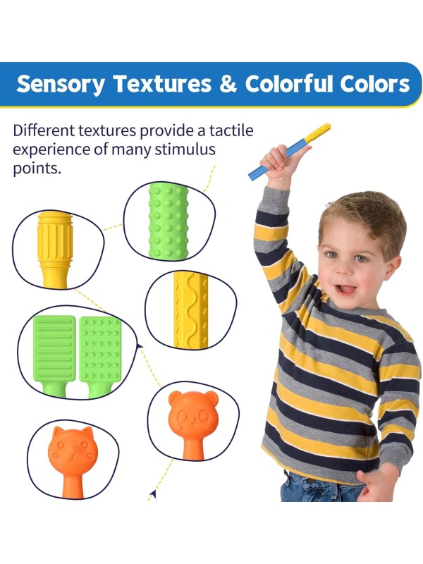Oral Motor Stimulation kit with 6 Soft Textured Interchangeable Heads,Support for Speech and Feeding,Enhancing Muscle Strength and Coordination, Improve Phonation,Calm Sensory Needs