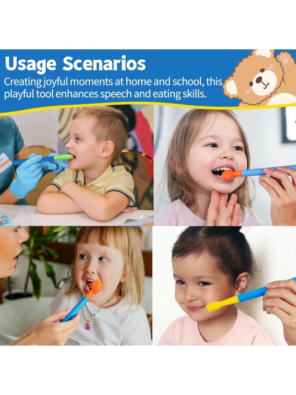 Oral Motor Stimulation kit with 6 Soft Textured Interchangeable Heads,Support for Speech and Feeding,Enhancing Muscle Strength and Coordination, Improve Phonation,Calm Sensory Needs