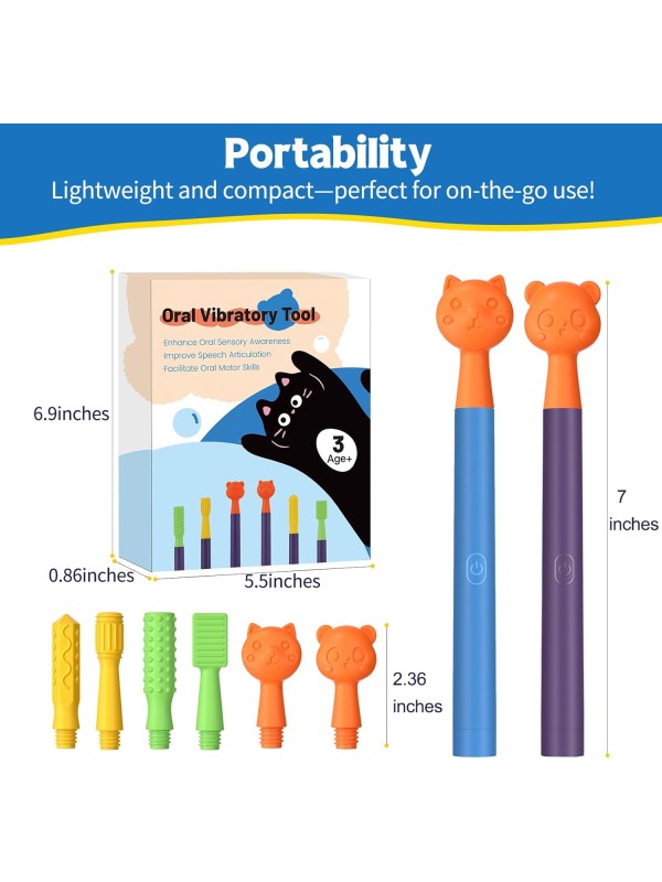 Oral Motor Stimulation kit with 6 Soft Textured Interchangeable Heads,Support for Speech and Feeding,Enhancing Muscle Strength and Coordination, Improve Phonation,Calm Sensory Needs