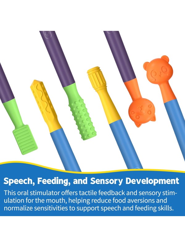 Oral Motor Stimulation kit with 6 Soft Textured Interchangeable Heads,Support for Speech and Feeding,Enhancing Muscle Strength and Coordination, Improve Phonation,Calm Sensory Needs