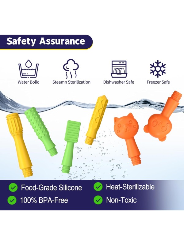 Oral Motor Stimulation kit with 6 Soft Textured Interchangeable Heads,Support for Speech and Feeding,Enhancing Muscle Strength and Coordination, Improve Phonation,Calm Sensory Needs