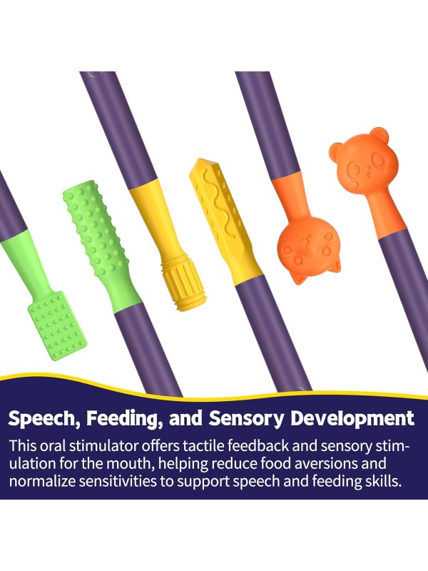 Oral Motor Stimulation kit with 6 Soft Textured Interchangeable Heads,Support for Speech and Feeding,Enhancing Muscle Strength and Coordination, Improve Phonation,Calm Sensory Needs