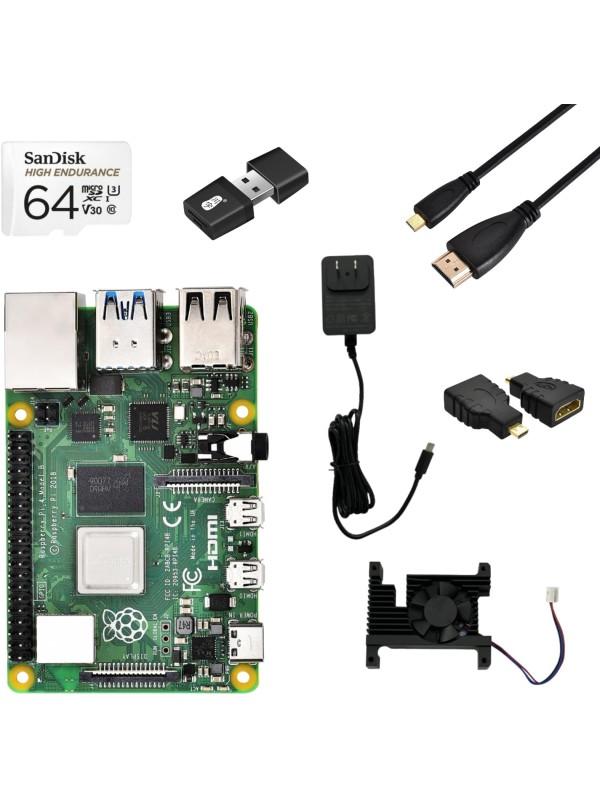 Raspberry Pi 4 Model B 4GB Kit, Micro Computer Board, Raspberry Development Board 64-bit 1.5GHz Quad-core Processor with 64GB SD Card, Card Reader, Heat Sink, Power Adapter, HDMI Cable