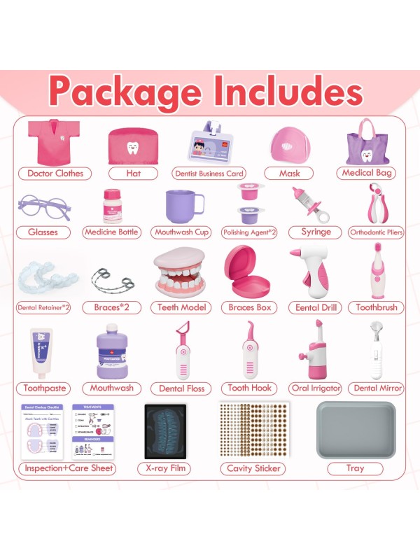 Lehoo Castle Doctor Kit for Toddlers 3-5 Girls, Kids Dentist Play Set, Toys for 3 4+ Year Old Girls, Pretend Play for Toddlers, Kids Doctor Playset, Medical Kits for Boys 3 4 5