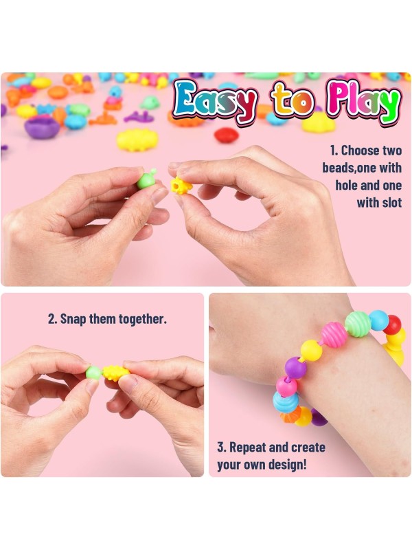 FUNZBO 520+ Snap Pop Beads - Jewelry Making Kit for Kids, Arts and Crafts for Kids Ages 4-8, Toys for 3 4 5 6 Years Old Girls Birthday Gifts Ideas, Bracelet Necklace Ring Snap Set for Little Girls