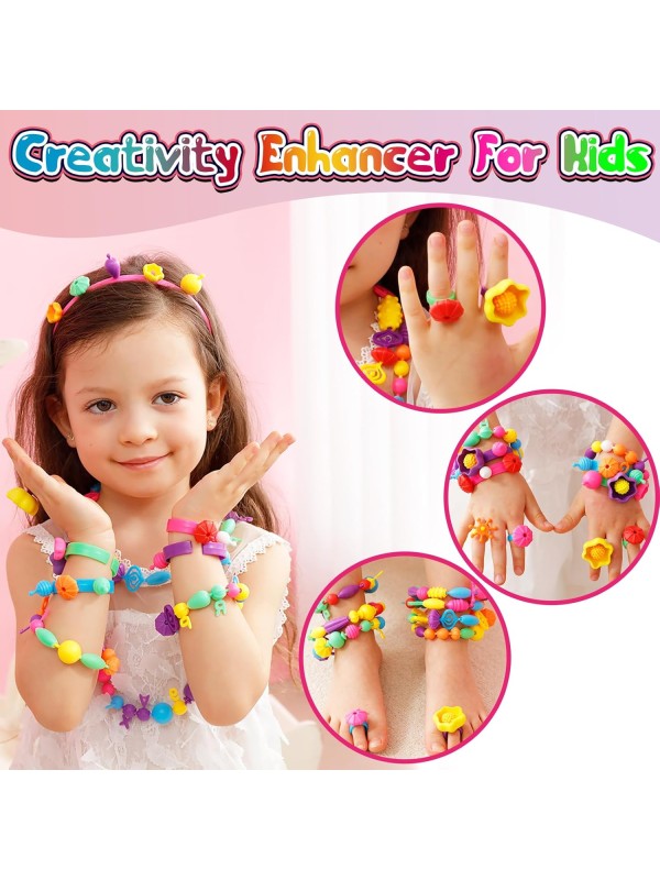 FUNZBO 520+ Snap Pop Beads - Jewelry Making Kit for Kids, Arts and Crafts for Kids Ages 4-8, Toys for 3 4 5 6 Years Old Girls Birthday Gifts Ideas, Bracelet Necklace Ring Snap Set for Little Girls
