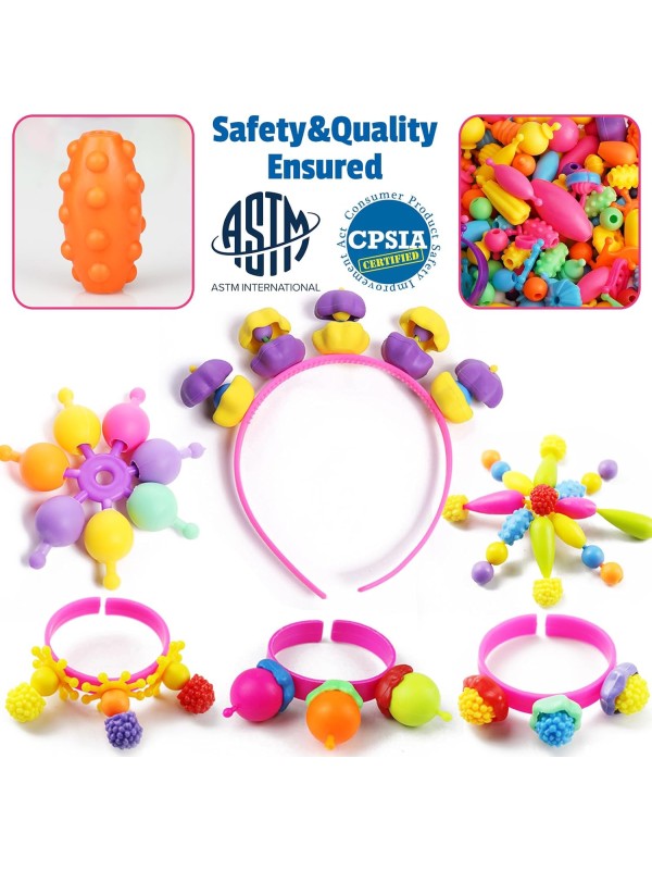 FUNZBO 520+ Snap Pop Beads - Jewelry Making Kit for Kids, Arts and Crafts for Kids Ages 4-8, Toys for 3 4 5 6 Years Old Girls Birthday Gifts Ideas, Bracelet Necklace Ring Snap Set for Little Girls