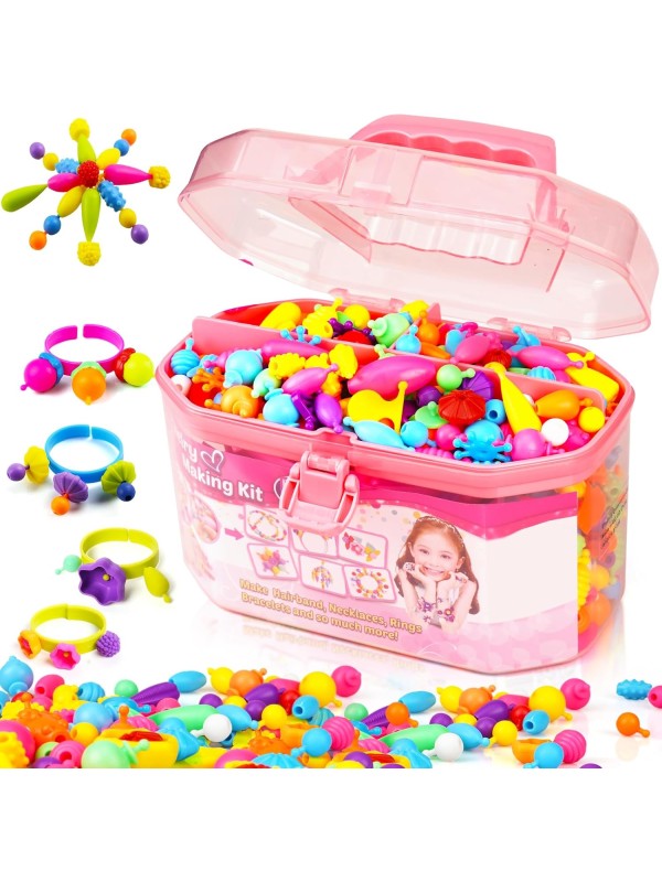 FUNZBO 520+ Snap Pop Beads - Jewelry Making Kit for Kids, Arts and Crafts for Kids Ages 4-8, Toys for 3 4 5 6 Years Old Girls Birthday Gifts Ideas, Bracelet Necklace Ring Snap Set for Little Girls