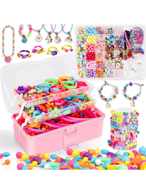 FUNZBO 520+ Snap Pop Beads - Jewelry Making Kit for Kids, Arts and Crafts for Kids Ages 4-8, Toys for 3 4 5 6 Years Old Girls Birthday Gifts Ideas, Bracelet Necklace Ring Snap Set for Little Girls