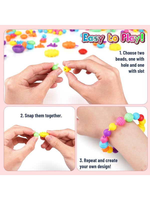 FUNZBO 520+ Snap Pop Beads - Jewelry Making Kit for Kids, Arts and Crafts for Kids Ages 4-8, Toys for 3 4 5 6 Years Old Girls Birthday Gifts Ideas, Bracelet Necklace Ring Snap Set for Little Girls