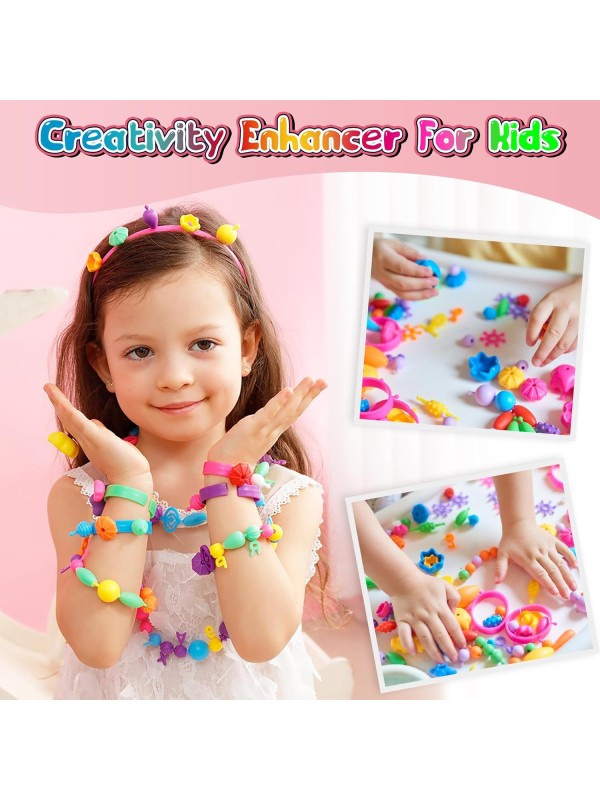 FUNZBO 520+ Snap Pop Beads - Jewelry Making Kit for Kids, Arts and Crafts for Kids Ages 4-8, Toys for 3 4 5 6 Years Old Girls Birthday Gifts Ideas, Bracelet Necklace Ring Snap Set for Little Girls
