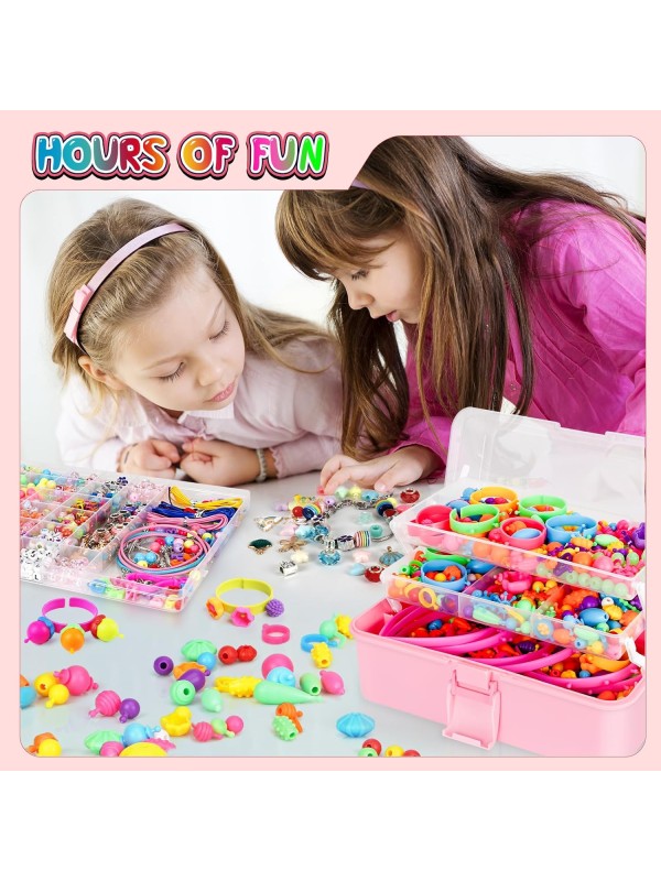 FUNZBO 520+ Snap Pop Beads - Jewelry Making Kit for Kids, Arts and Crafts for Kids Ages 4-8, Toys for 3 4 5 6 Years Old Girls Birthday Gifts Ideas, Bracelet Necklace Ring Snap Set for Little Girls