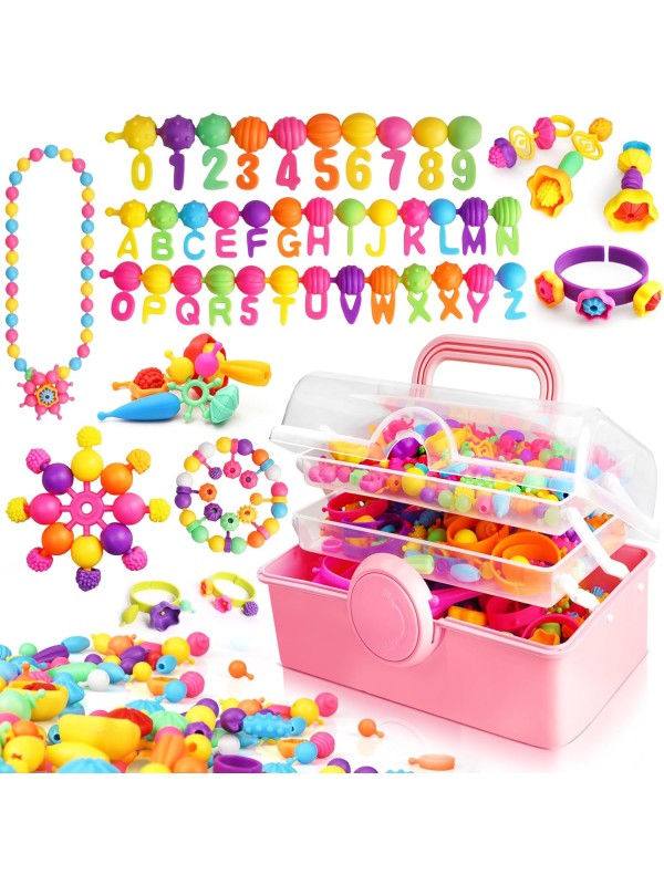 FUNZBO 520+ Snap Pop Beads - Jewelry Making Kit for Kids, Arts and Crafts for Kids Ages 4-8, Toys for 3 4 5 6 Years Old Girls Birthday Gifts Ideas, Bracelet Necklace Ring Snap Set for Little Girls