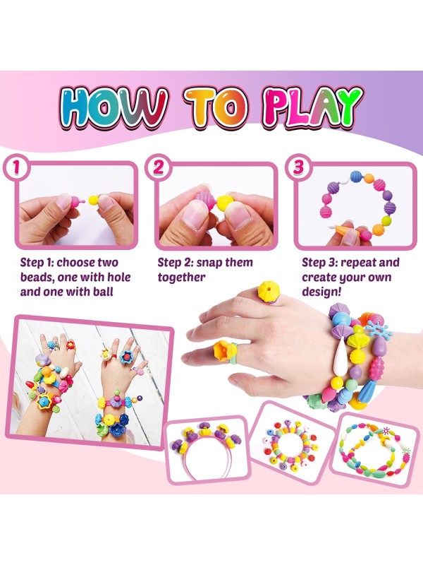 FUNZBO 520+ Snap Pop Beads - Jewelry Making Kit for Kids, Arts and Crafts for Kids Ages 4-8, Toys for 3 4 5 6 Years Old Girls Birthday Gifts Ideas, Bracelet Necklace Ring Snap Set for Little Girls