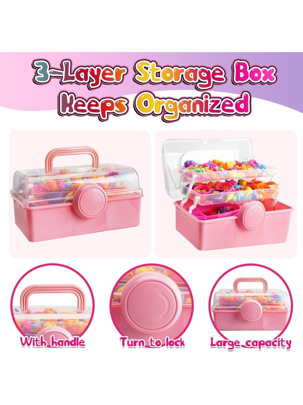 FUNZBO 520+ Snap Pop Beads - Jewelry Making Kit for Kids, Arts and Crafts for Kids Ages 4-8, Toys for 3 4 5 6 Years Old Girls Birthday Gifts Ideas, Bracelet Necklace Ring Snap Set for Little Girls