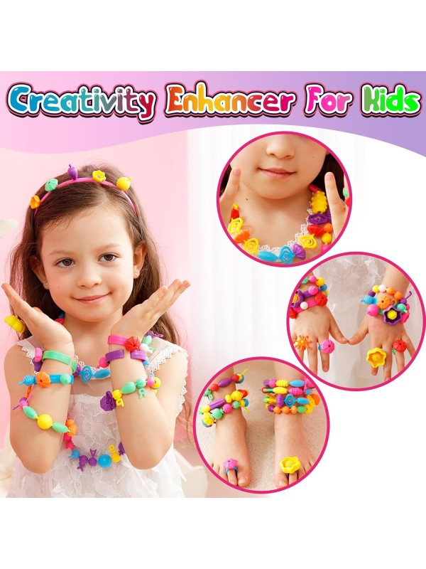 FUNZBO 520+ Snap Pop Beads - Jewelry Making Kit for Kids, Arts and Crafts for Kids Ages 4-8, Toys for 3 4 5 6 Years Old Girls Birthday Gifts Ideas, Bracelet Necklace Ring Snap Set for Little Girls