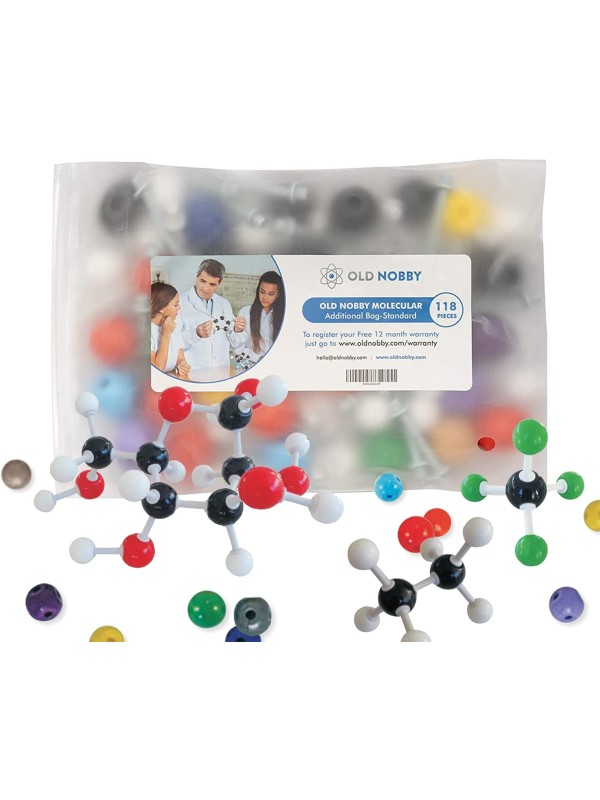 OLD NOBBY Organic Chemistry 239 Piece Model Kit - Molecular Model Kit with Atoms, Bonds, Instructional Guide, Bond Removal Tool, and Bonus Molecular Stencil