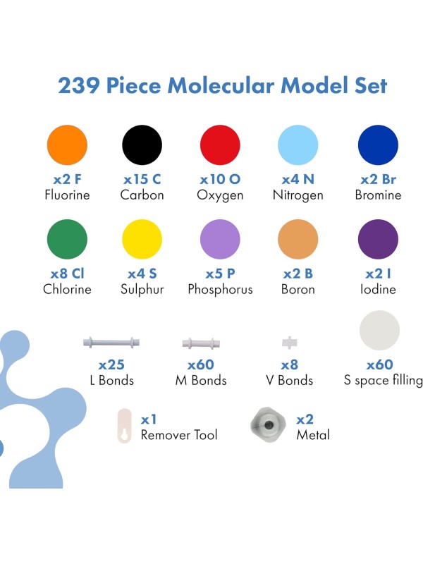 OLD NOBBY Organic Chemistry 239 Piece Model Kit - Molecular Model Kit with Atoms, Bonds, Instructional Guide, Bond Removal Tool, and Bonus Molecular Stencil