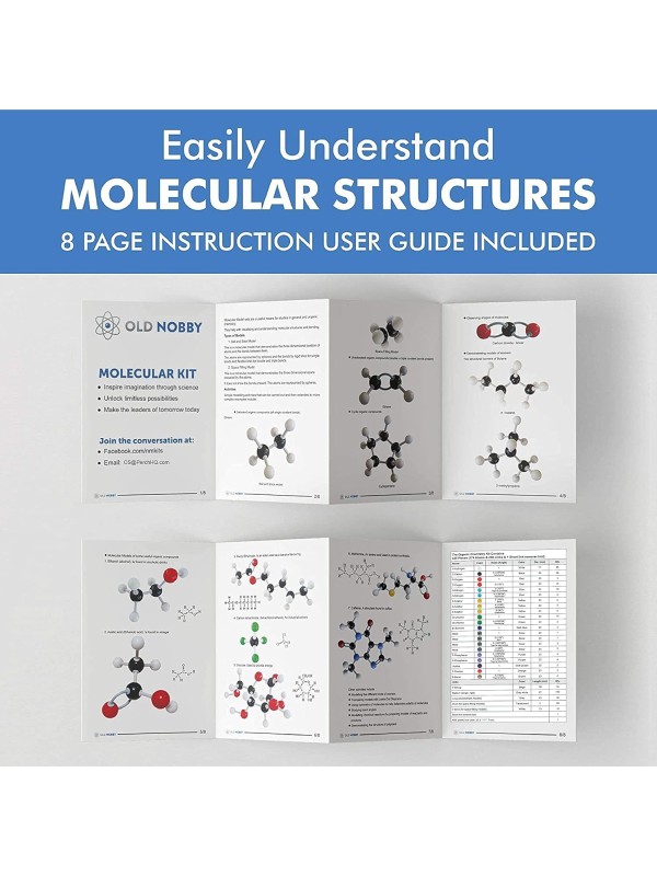 OLD NOBBY Organic Chemistry 239 Piece Model Kit - Molecular Model Kit with Atoms, Bonds, Instructional Guide, Bond Removal Tool, and Bonus Molecular Stencil