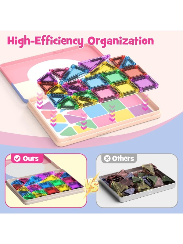 Magnetic Tile Mini Diamond Set Travel Size Magnetic Building Toys with Iron Case, Kid's Travel Essential On-The-Go Magnet Construction Toy Set STEM Development Kit Ages 3+, 26-Piece