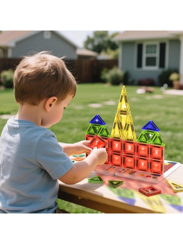 Magnetic Tile Mini Diamond Set Travel Size Magnetic Building Toys with Iron Case, Kid's Travel Essential On-The-Go Magnet Construction Toy Set STEM Development Kit Ages 3+, 26-Piece