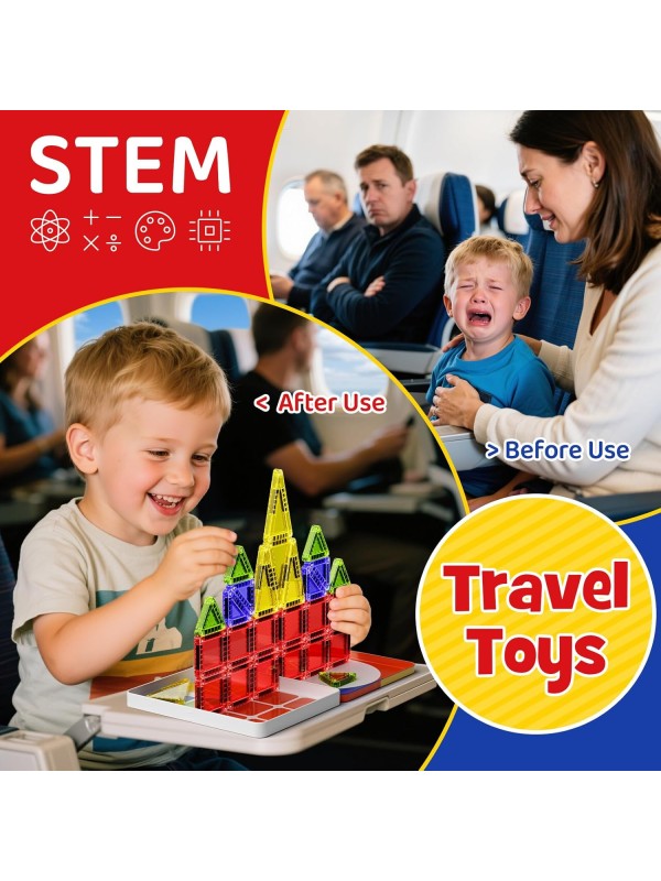 Magnetic Tile Mini Diamond Set Travel Size Magnetic Building Toys with Iron Case, Kid's Travel Essential On-The-Go Magnet Construction Toy Set STEM Development Kit Ages 3+, 26-Piece