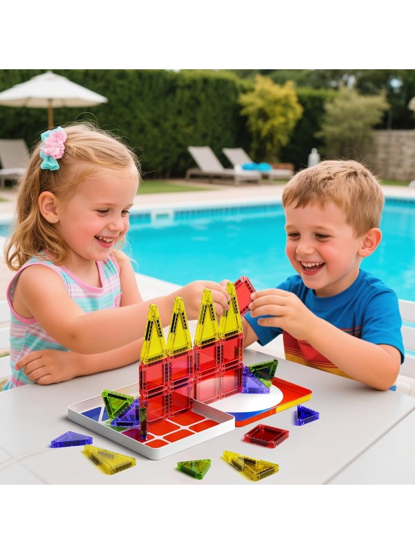 Magnetic Tile Mini Diamond Set Travel Size Magnetic Building Toys with Iron Case, Kid's Travel Essential On-The-Go Magnet Construction Toy Set STEM Development Kit Ages 3+, 26-Piece