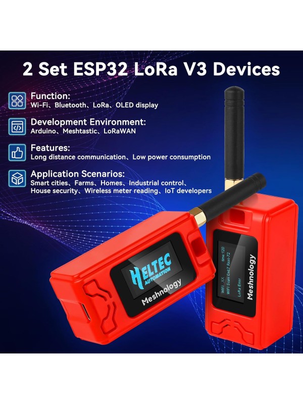 2 Pack ESP 32 Lo Ra V3 Development Board + 1100mAh Battery + Protect Case Set - with 915MHz Antenna and SX 1262 Lo Ra V3 Devices for Mesh Tastic Ar duino Lo Rawan IoT (N30 Version, Black)