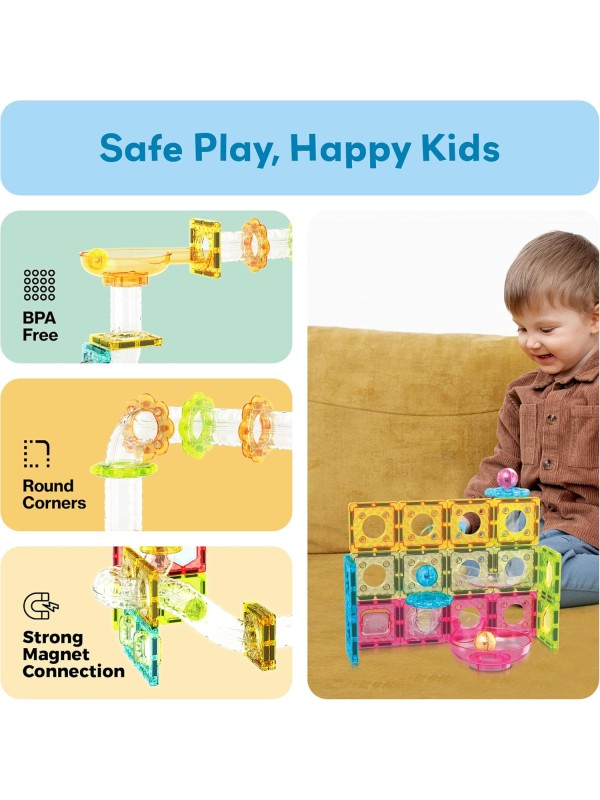 PicassoTiles 108pc 3-in-1 Marble Run Car Race Track Combo Magnetic Tiles PicassoToys Magnet Building Block Educational Construction Toy Playset STEM STEAM Learning Kit Child Brain Development PTG108