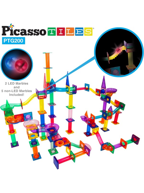 PicassoTiles 108pc 3-in-1 Marble Run Car Race Track Combo Magnetic Tiles PicassoToys Magnet Building Block Educational Construction Toy Playset STEM STEAM Learning Kit Child Brain Development PTG108