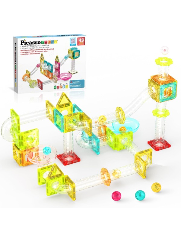 PicassoTiles 108pc 3-in-1 Marble Run Car Race Track Combo Magnetic Tiles PicassoToys Magnet Building Block Educational Construction Toy Playset STEM STEAM Learning Kit Child Brain Development PTG108