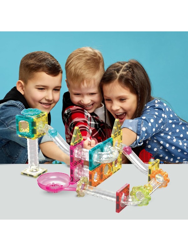 PicassoTiles 108pc 3-in-1 Marble Run Car Race Track Combo Magnetic Tiles PicassoToys Magnet Building Block Educational Construction Toy Playset STEM STEAM Learning Kit Child Brain Development PTG108