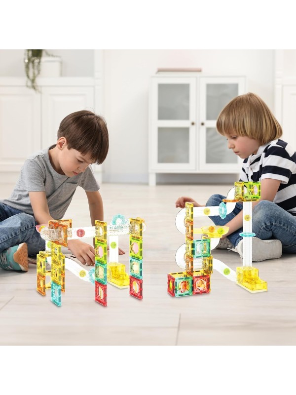 PicassoTiles 108pc 3-in-1 Marble Run Car Race Track Combo Magnetic Tiles PicassoToys Magnet Building Block Educational Construction Toy Playset STEM STEAM Learning Kit Child Brain Development PTG108