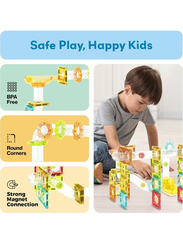 PicassoTiles 108pc 3-in-1 Marble Run Car Race Track Combo Magnetic Tiles PicassoToys Magnet Building Block Educational Construction Toy Playset STEM STEAM Learning Kit Child Brain Development PTG108