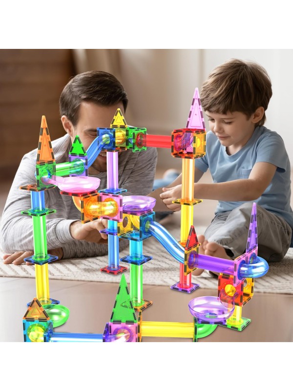 PicassoTiles 108pc 3-in-1 Marble Run Car Race Track Combo Magnetic Tiles PicassoToys Magnet Building Block Educational Construction Toy Playset STEM STEAM Learning Kit Child Brain Development PTG108