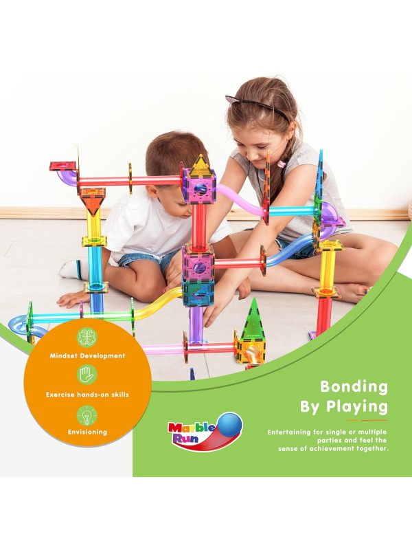 PicassoTiles 108pc 3-in-1 Marble Run Car Race Track Combo Magnetic Tiles PicassoToys Magnet Building Block Educational Construction Toy Playset STEM STEAM Learning Kit Child Brain Development PTG108