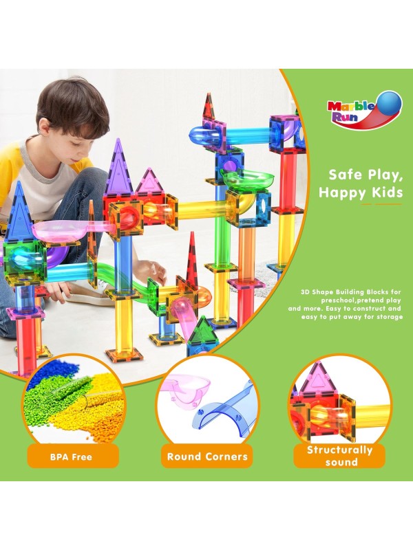 PicassoTiles 108pc 3-in-1 Marble Run Car Race Track Combo Magnetic Tiles PicassoToys Magnet Building Block Educational Construction Toy Playset STEM STEAM Learning Kit Child Brain Development PTG108