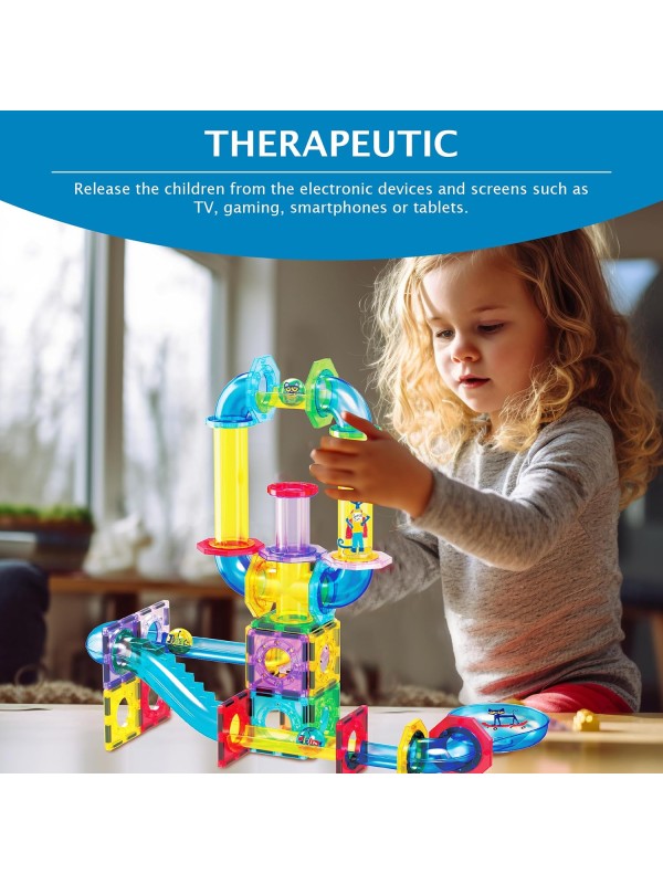 PicassoTiles 108pc 3-in-1 Marble Run Car Race Track Combo Magnetic Tiles PicassoToys Magnet Building Block Educational Construction Toy Playset STEM STEAM Learning Kit Child Brain Development PTG108
