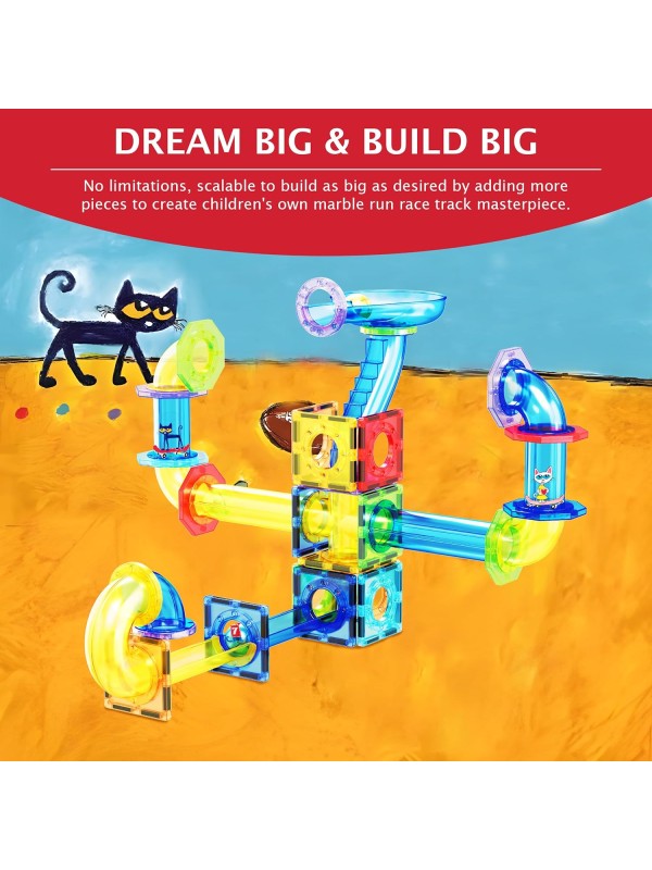 PicassoTiles 108pc 3-in-1 Marble Run Car Race Track Combo Magnetic Tiles PicassoToys Magnet Building Block Educational Construction Toy Playset STEM STEAM Learning Kit Child Brain Development PTG108