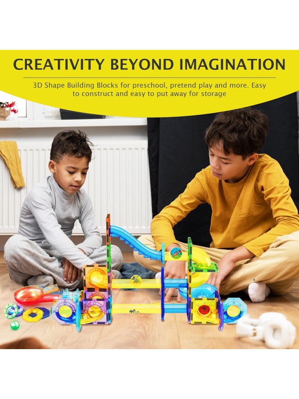 PicassoTiles 108pc 3-in-1 Marble Run Car Race Track Combo Magnetic Tiles PicassoToys Magnet Building Block Educational Construction Toy Playset STEM STEAM Learning Kit Child Brain Development PTG108