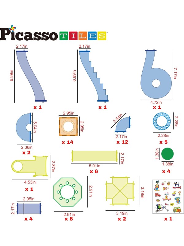 PicassoTiles 108pc 3-in-1 Marble Run Car Race Track Combo Magnetic Tiles PicassoToys Magnet Building Block Educational Construction Toy Playset STEM STEAM Learning Kit Child Brain Development PTG108