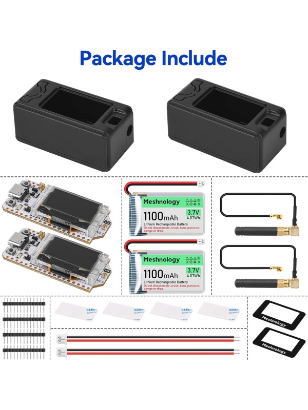 2 Pack ESP 32 Lo Ra V3 Development Board + 1100mAh Battery + Protect Case Set - with 915MHz Antenna and SX 1262 Lo Ra V3 Devices for Mesh Tastic Ar duino Lo Rawan IoT (N30 Version, Black)