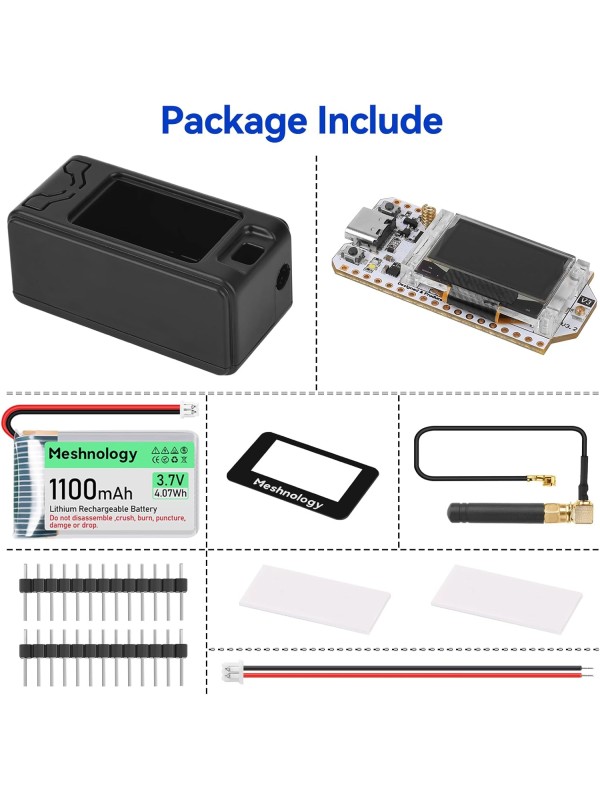 2 Pack ESP 32 Lo Ra V3 Development Board + 1100mAh Battery + Protect Case Set - with 915MHz Antenna and SX 1262 Lo Ra V3 Devices for Mesh Tastic Ar duino Lo Rawan IoT (N30 Version, Black)