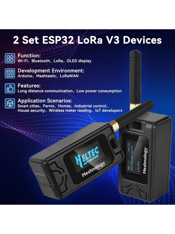 2 Pack ESP 32 Lo Ra V3 Development Board + 1100mAh Battery + Protect Case Set - with 915MHz Antenna and SX 1262 Lo Ra V3 Devices for Mesh Tastic Ar duino Lo Rawan IoT (N30 Version, Black)