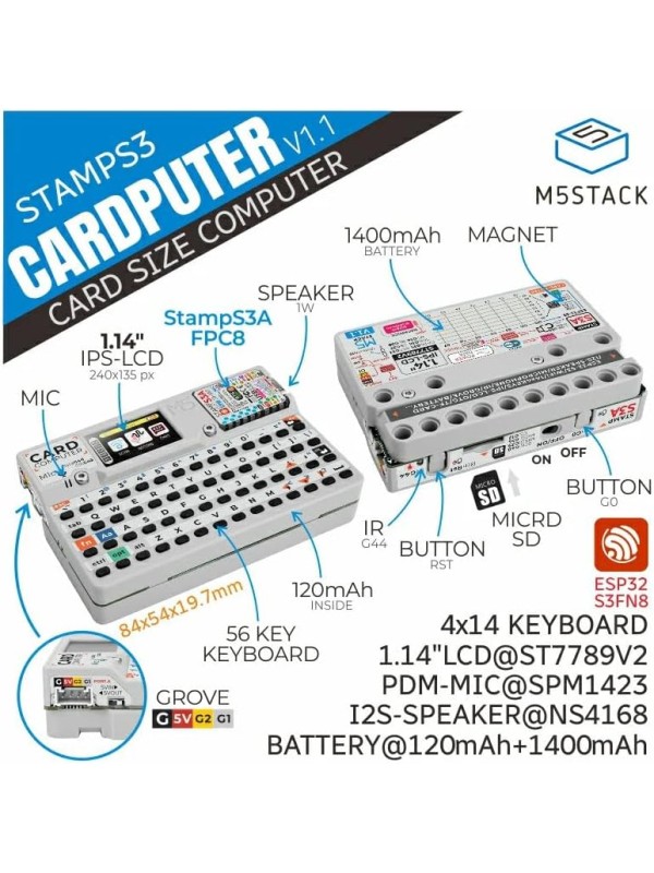 M5Stack Official Cardputer v1.1 New for 2025 Now with M5StampS3A - Pocket Computer Development Kit (K132-V11 Cardputer v1.1)