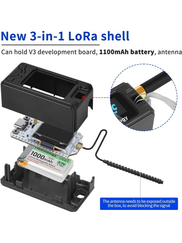 2 Pack ESP 32 Lo Ra V3 Development Board + 1100mAh Battery + Protect Case Set - with 915MHz Antenna and SX 1262 Lo Ra V3 Devices for Mesh Tastic Ar duino Lo Rawan IoT (N30 Version, Black)