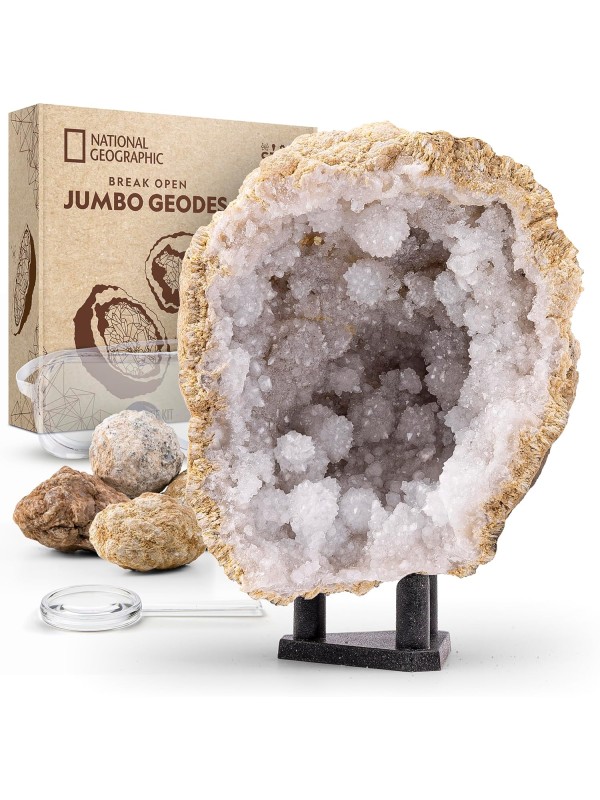 National Geographic Break Open 10 Premium Geodes – Includes Goggles & 2 Display Stands - Great STEM Science Kit, Geology Gift for Kids, Break Your Own Geodes with Crystals