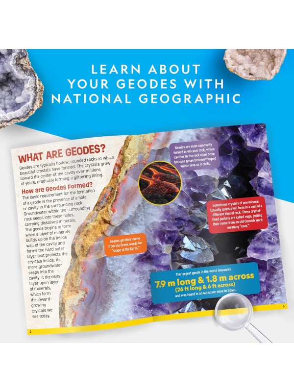National Geographic Break Open 10 Premium Geodes – Includes Goggles & 2 Display Stands - Great STEM Science Kit, Geology Gift for Kids, Break Your Own Geodes with Crystals