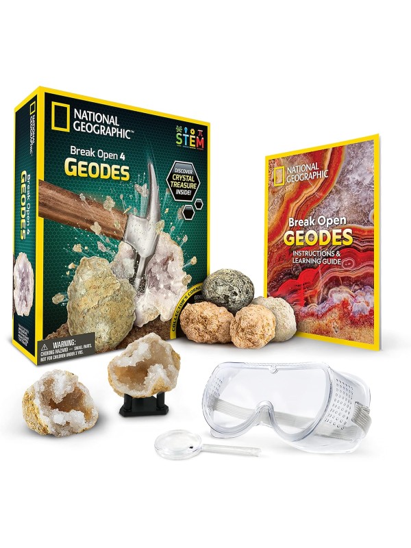 National Geographic Break Open 10 Premium Geodes – Includes Goggles & 2 Display Stands - Great STEM Science Kit, Geology Gift for Kids, Break Your Own Geodes with Crystals
